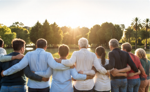 Menschen stehen als Gemeinschaft zusammen